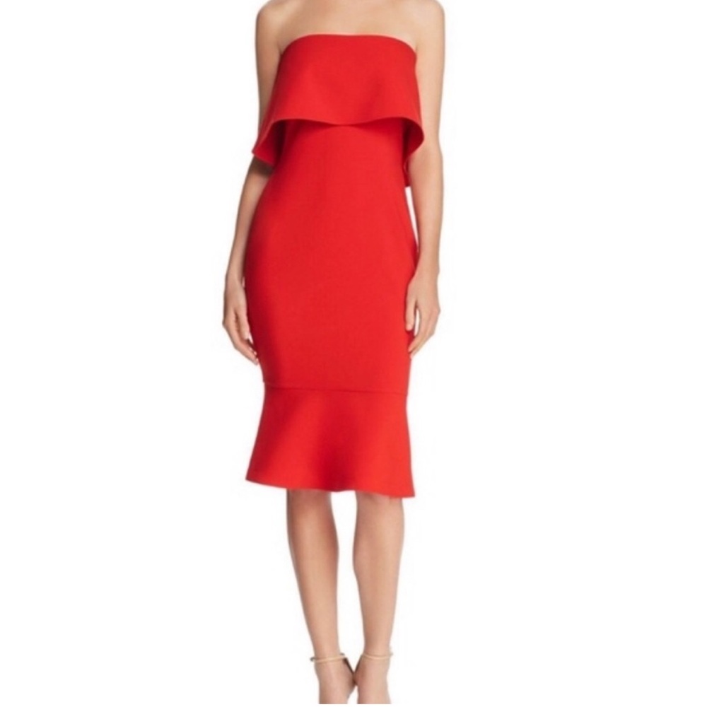 Likely Red Strapless Midi Dress